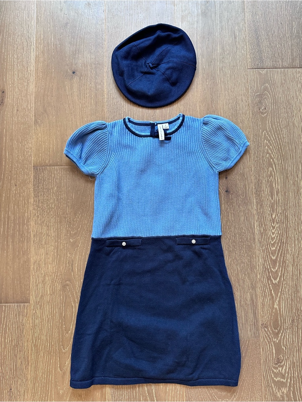 Janie and Jack Blue Knit Dress with Navy Skirt and Beret